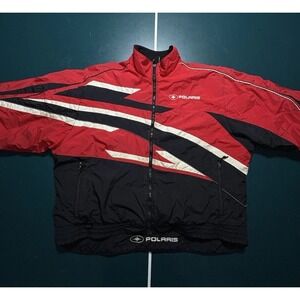 Vintage 90s Polaris Snowmobile Racing Jacket‎ Men's Large Insulated Red Black